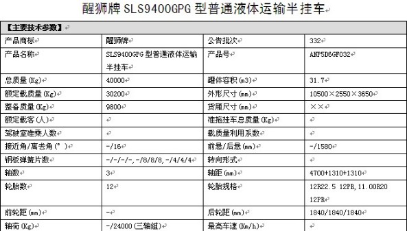 隨州力神醒獅牌SLS9400GPG型普通液體運輸半掛車整車參數(shù) 隨州力神醒獅牌SLS9400GPG型普通液體運輸半掛車整車參數(shù)